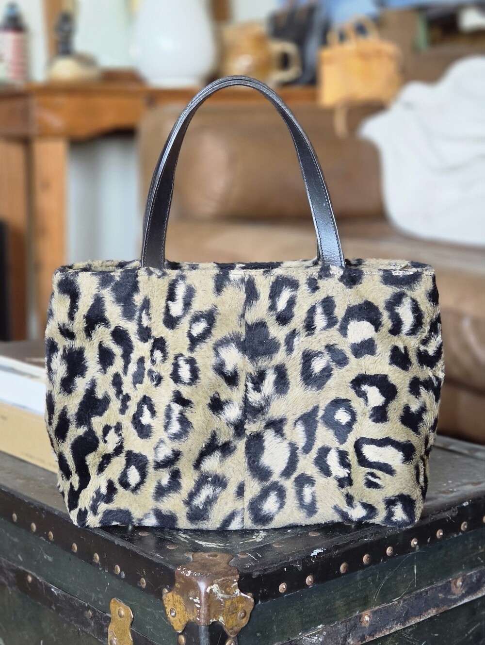 VTG Maxx New York Leopard Print Faux Fur Hand Bag - Y2K Mcbling Indie Sleeze